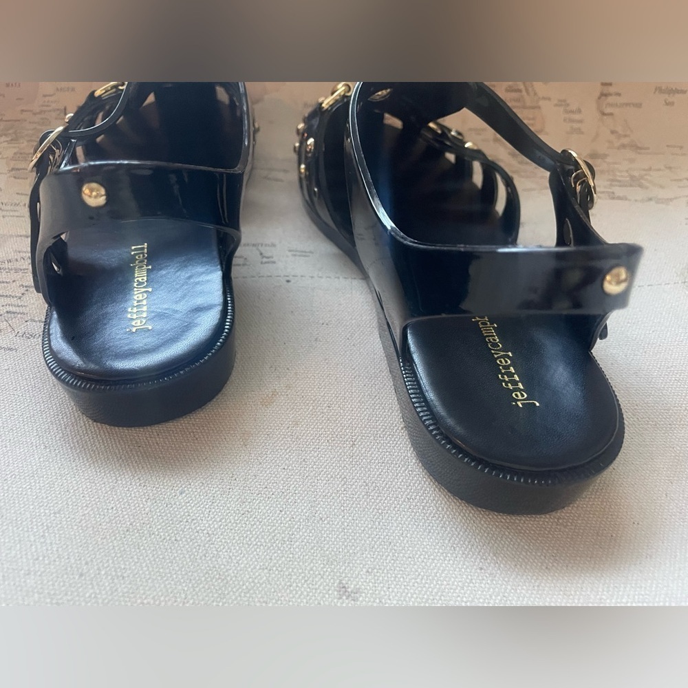 Jeffrey Campbell Jellin Black Fisherman Jelly Sandals Gold Bling Size 42 | 9.5 - Picture 4 of 11